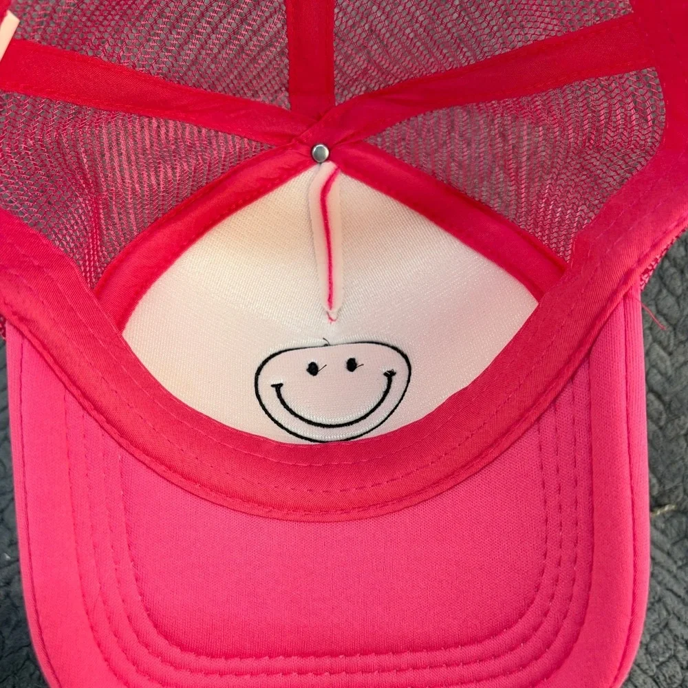 Neon Pink Smiley Face Foam Trucker Hat Mesh Snapback Adjustable Cap 0689